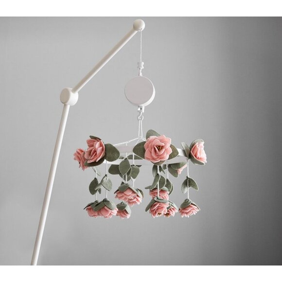 Pottery Barn Kids Other - Pottery Barn Kids Felted Pink Roses Musical Baby Crib Mobile